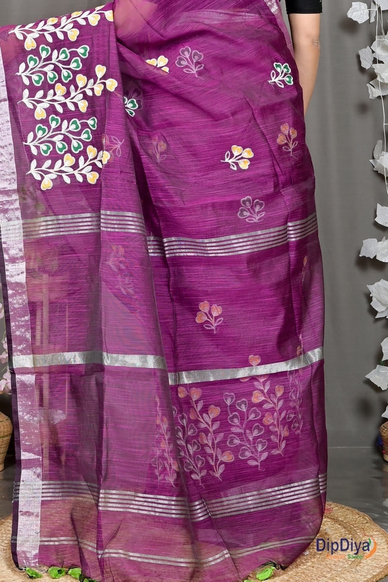 Purple Cotton Blended Paroni Embroidery Handloom saree (498)